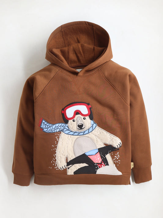 Cherry Crumble Brown Solid Applique Trendy Graceful Winter Sweatshirt