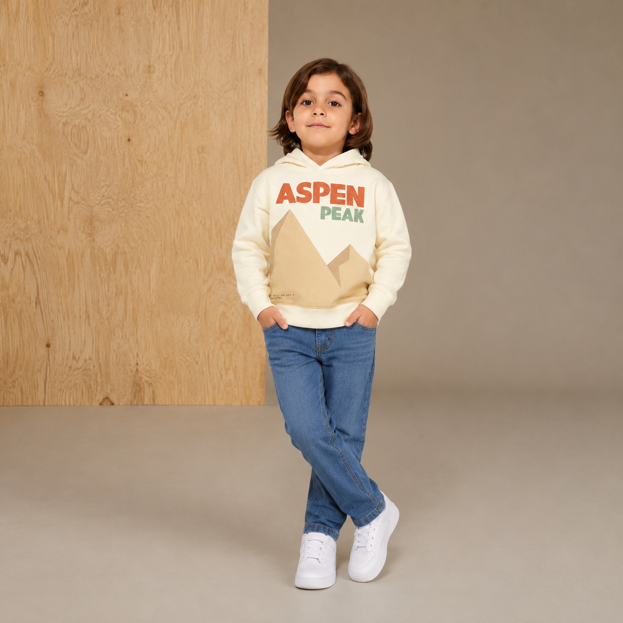 Cream Solid Printed Fleece Lovely Classic Winter Sweatshirt