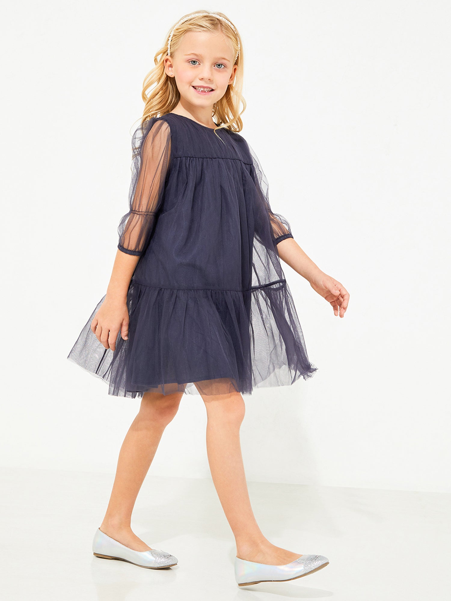 Cherry Crumble Navy Blue Solid Playful Dress