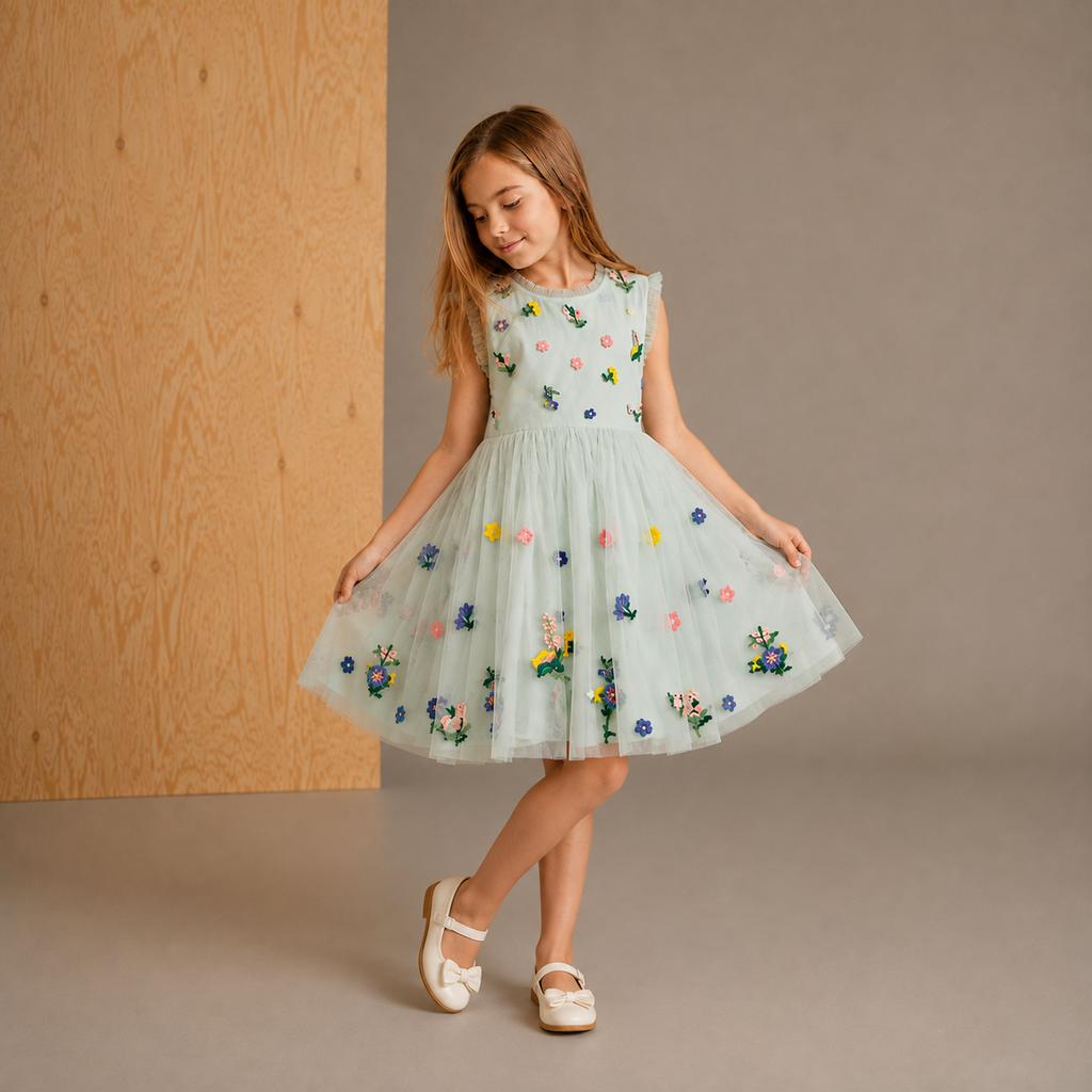 Sky Blue Floral Embroidered Trendy Dress