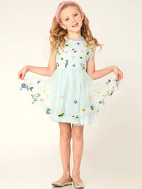 Sky Blue Floral Embroidered Trendy Dress
