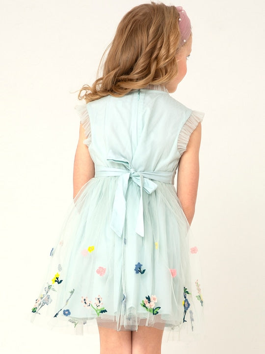 Cherry Crumble Sky Blue Floral Embroidered Trendy Dress