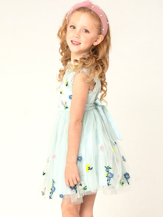 Cherry Crumble Sky Blue Floral Embroidered Trendy Dress