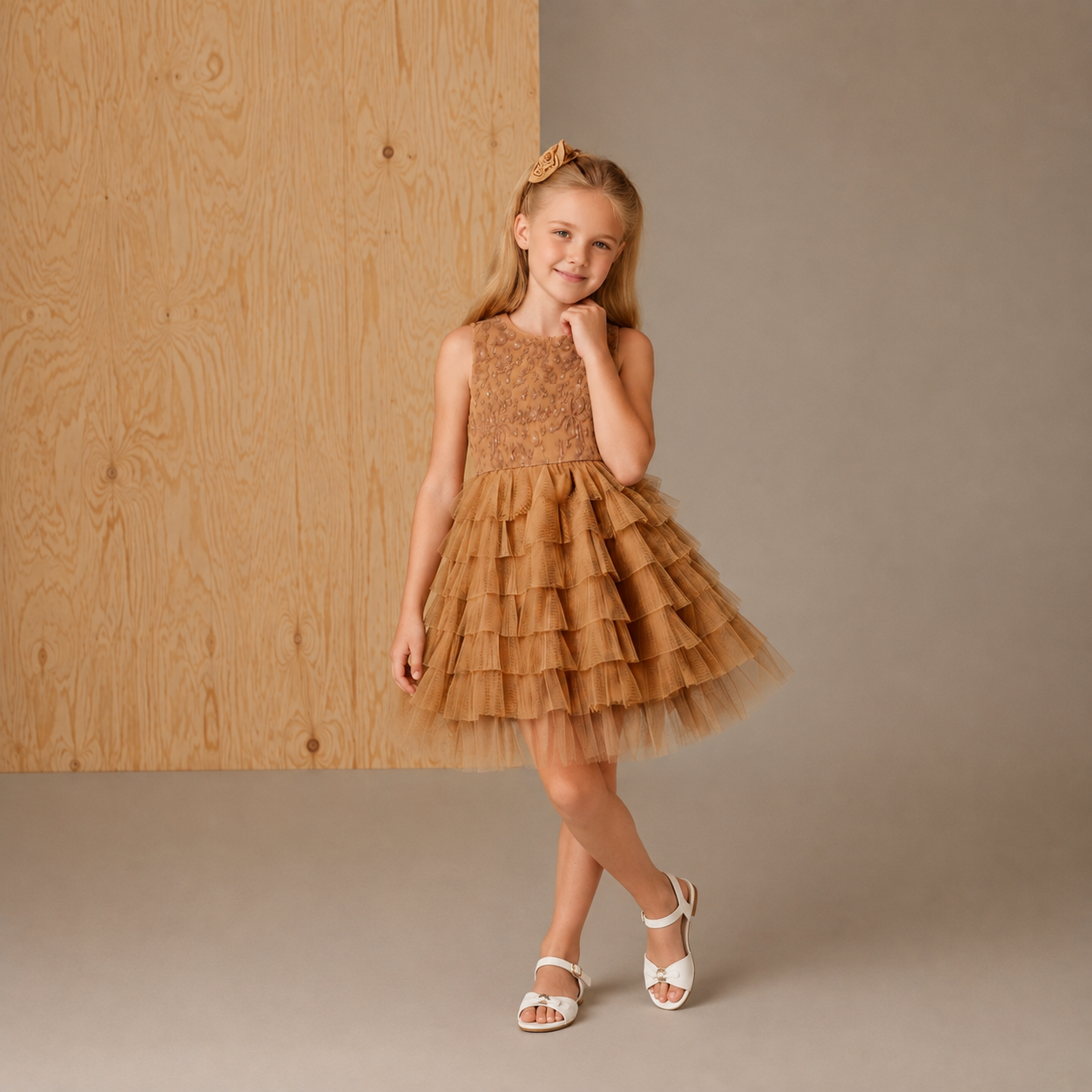 Rust Solid Embroidered Adorable Smart Dress