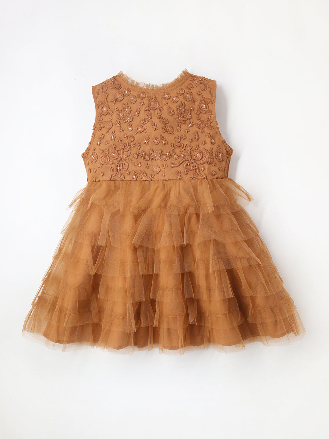 Cherry Crumble Rust Solid Embroidered Adorable Smart Dress