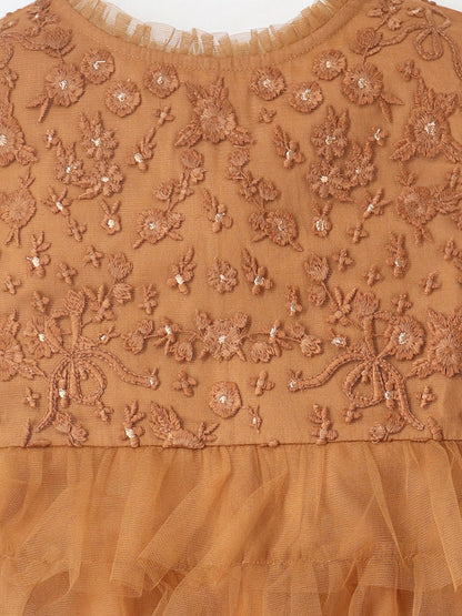 Cherry Crumble Rust Solid Embroidered Adorable Smart Dress