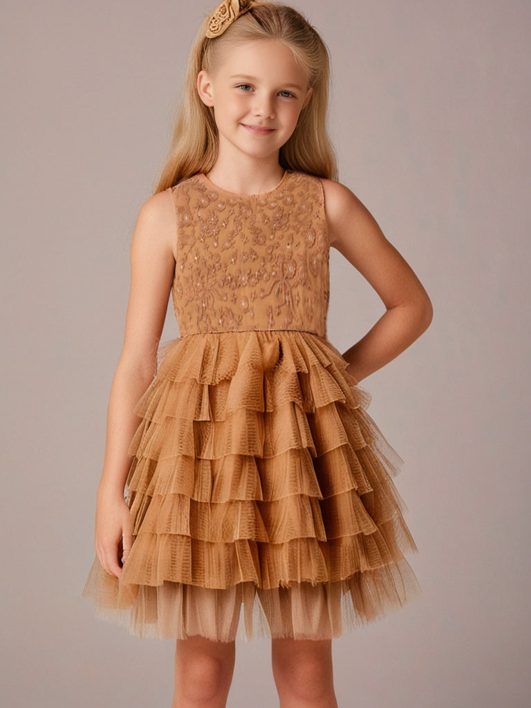 Cherry Crumble Rust Solid Embroidered Adorable Smart Dress