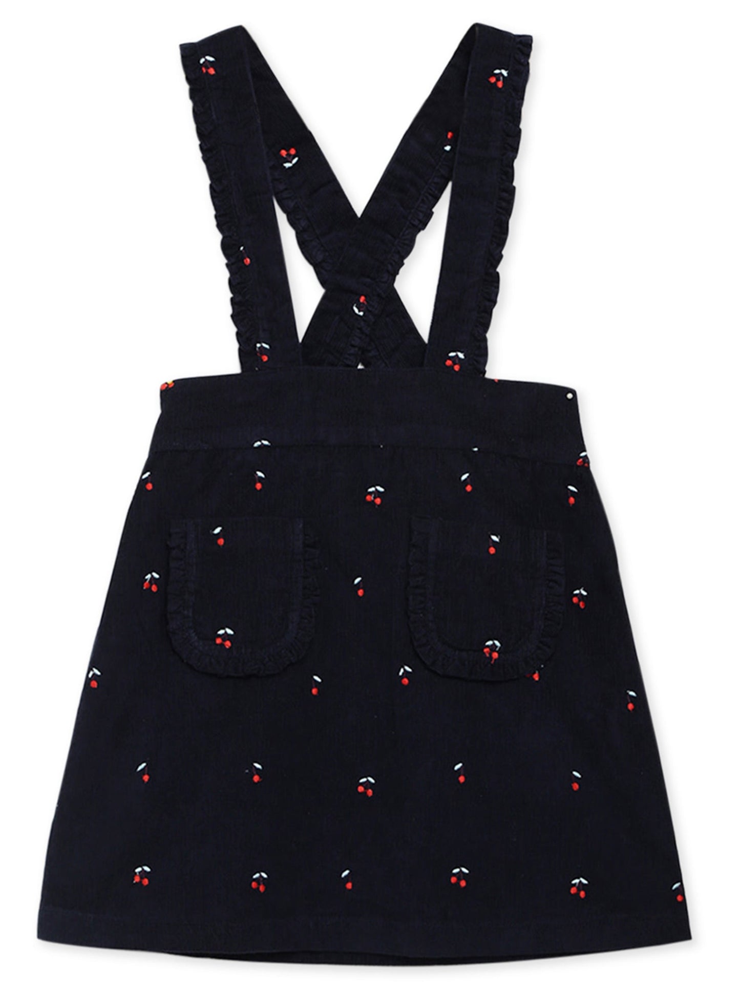 Cherry Crumble Navy Blue Embroidered Cute Elegant Winter Dress