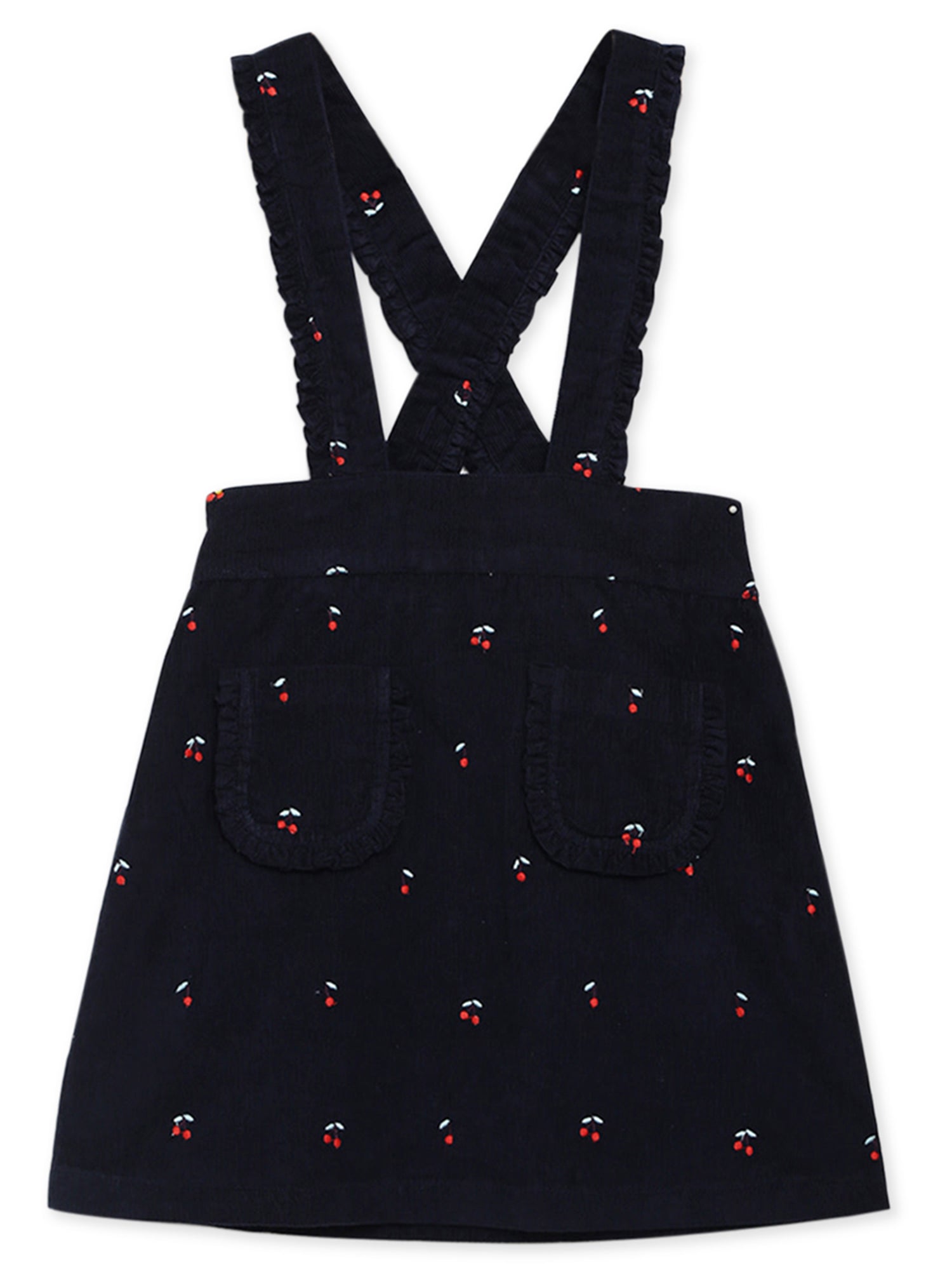 Cherry Crumble Navy Blue Embroidered Cute Elegant Winter Dress