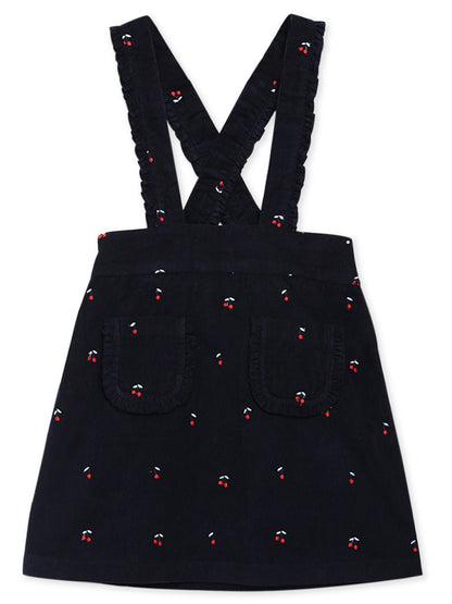 Cherry Crumble Navy Blue Embroidered Cute Elegant Winter Dress