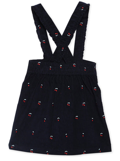 Cherry Crumble Navy Blue Embroidered Cute Elegant Winter Dress