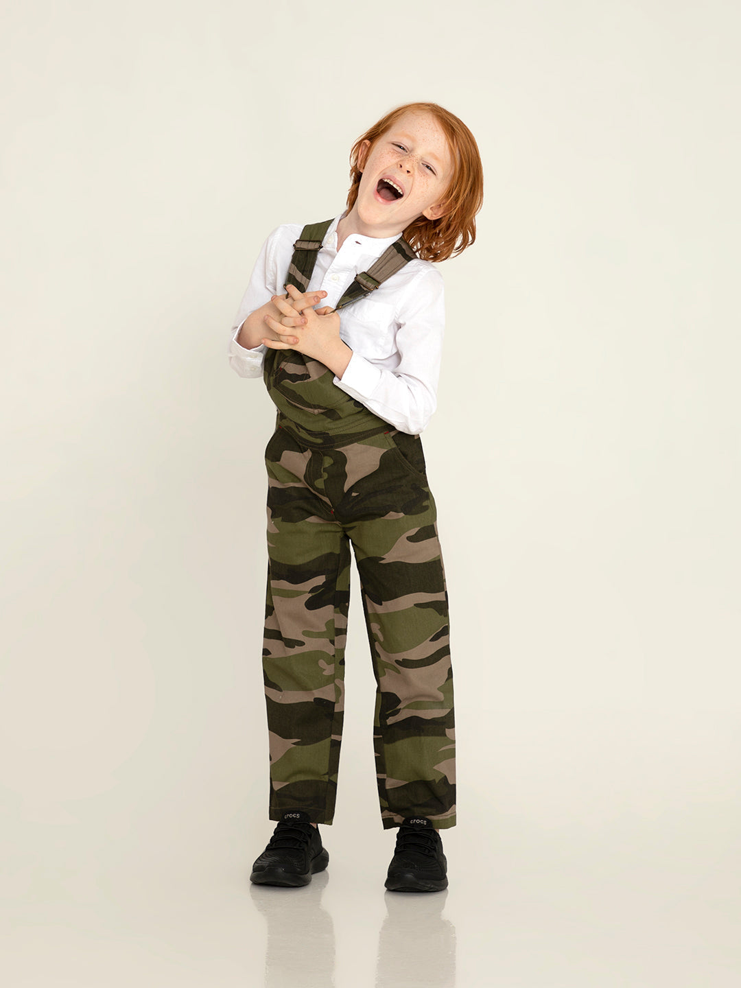 Cherry Crumble Green Camouflage Printed Sleeveless Strap Neck Dungaree