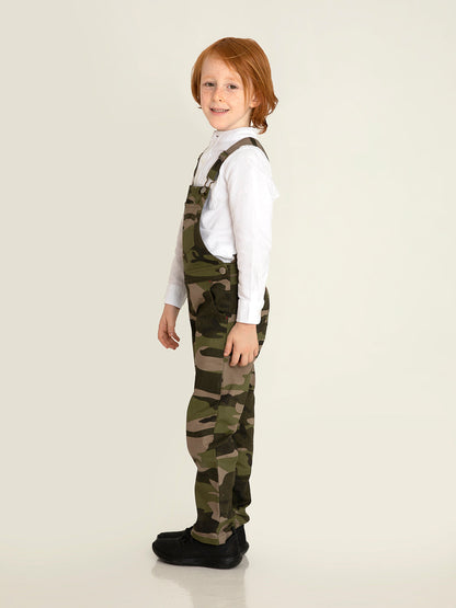 Cherry Crumble Green Camouflage Printed Sleeveless Strap Neck Dungaree