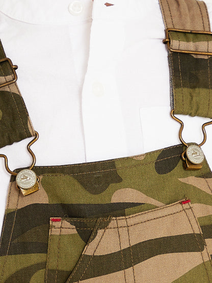 Cherry Crumble Green Camouflage Printed Sleeveless Strap Neck Dungaree