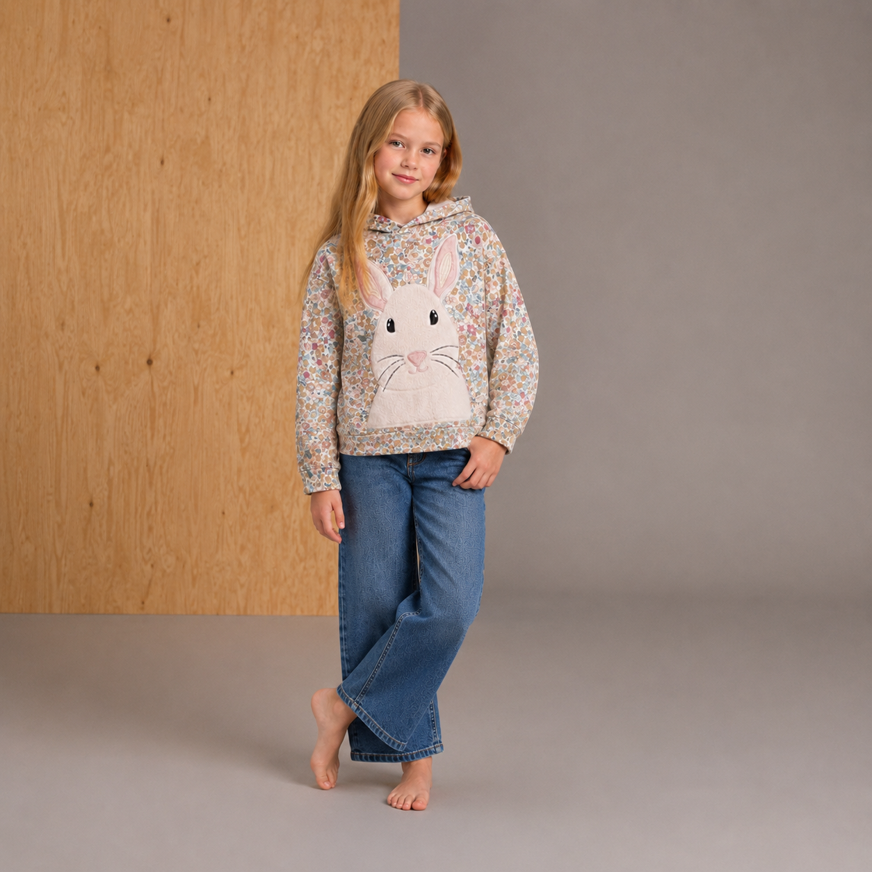 Cream Floral Print Girls Hoodie