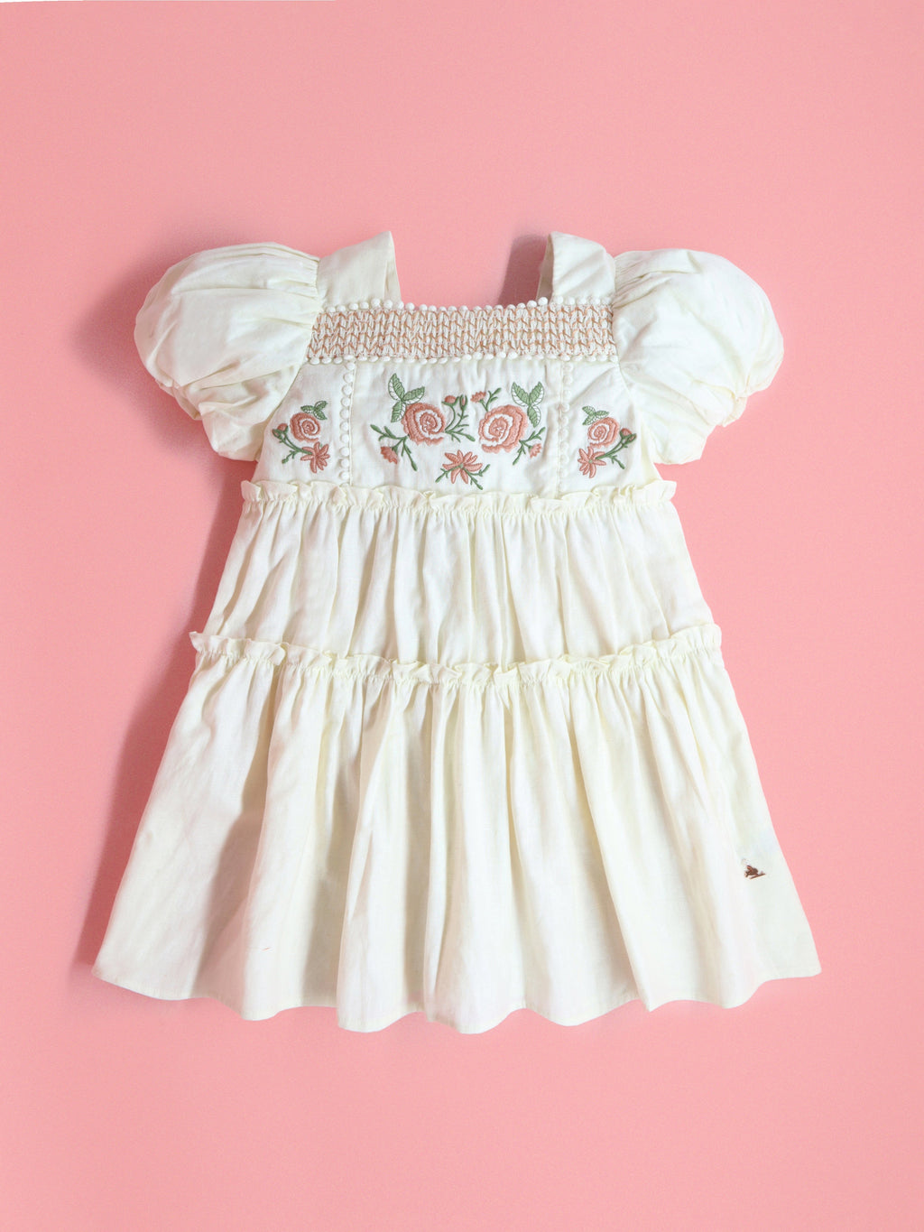 Cherry Crumble White Solid Embroidered Cozy Classic Dress