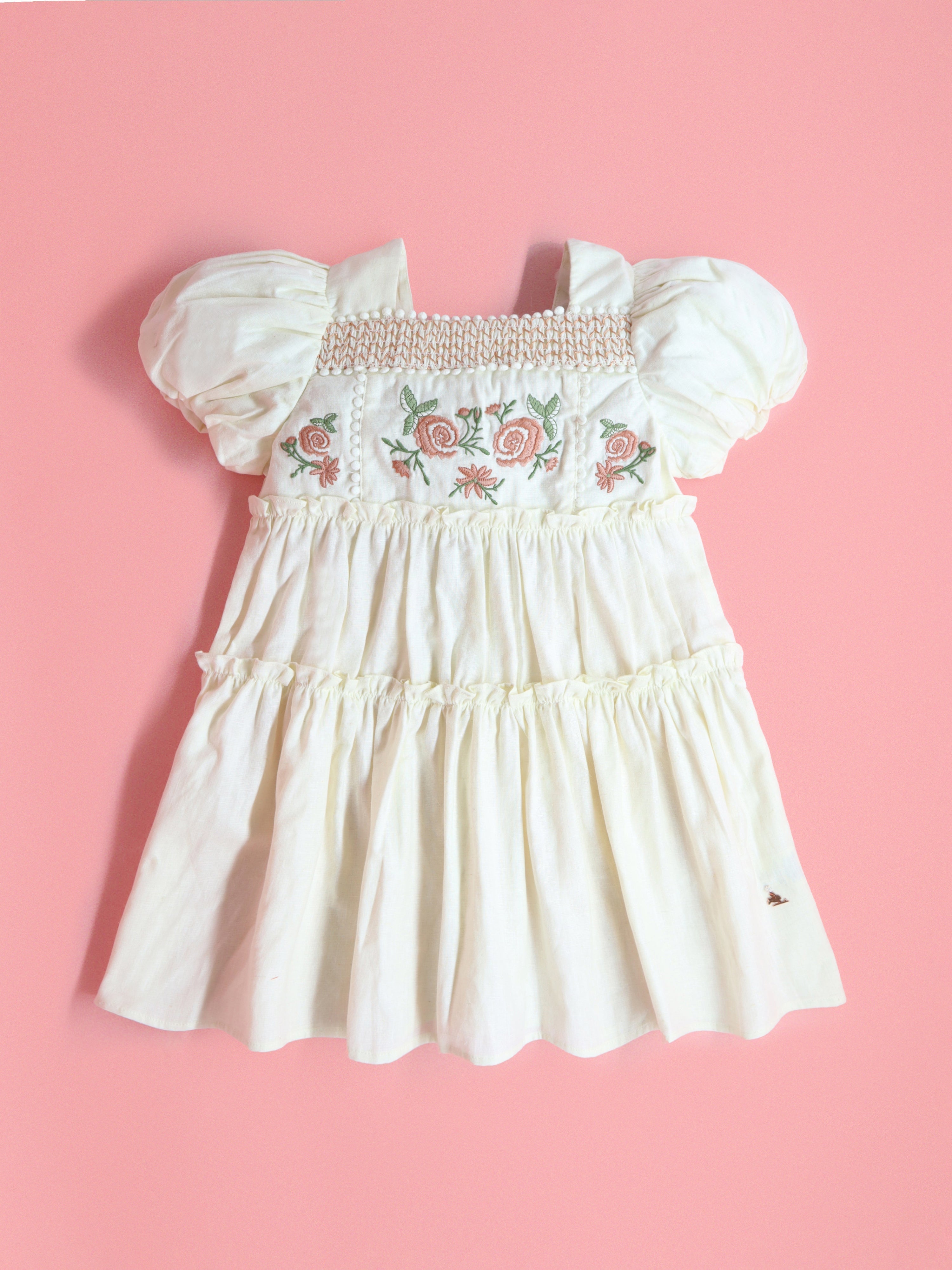 Cherry Crumble White Solid Embroidered Cozy Classic Dress