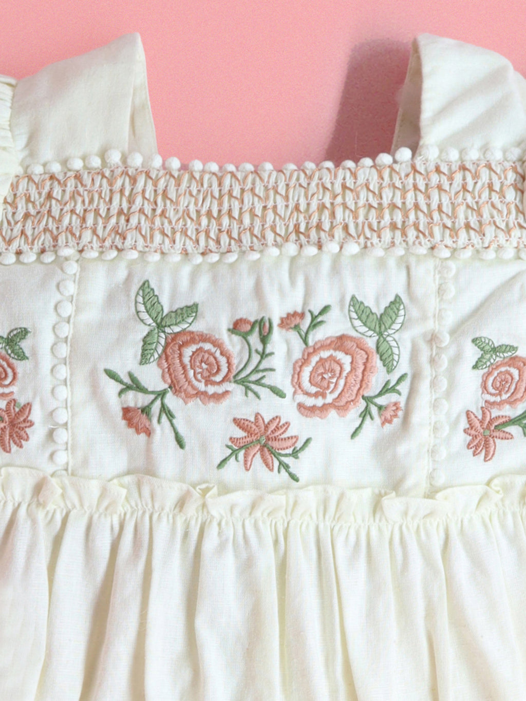 Cherry Crumble White Solid Embroidered Cozy Classic Dress