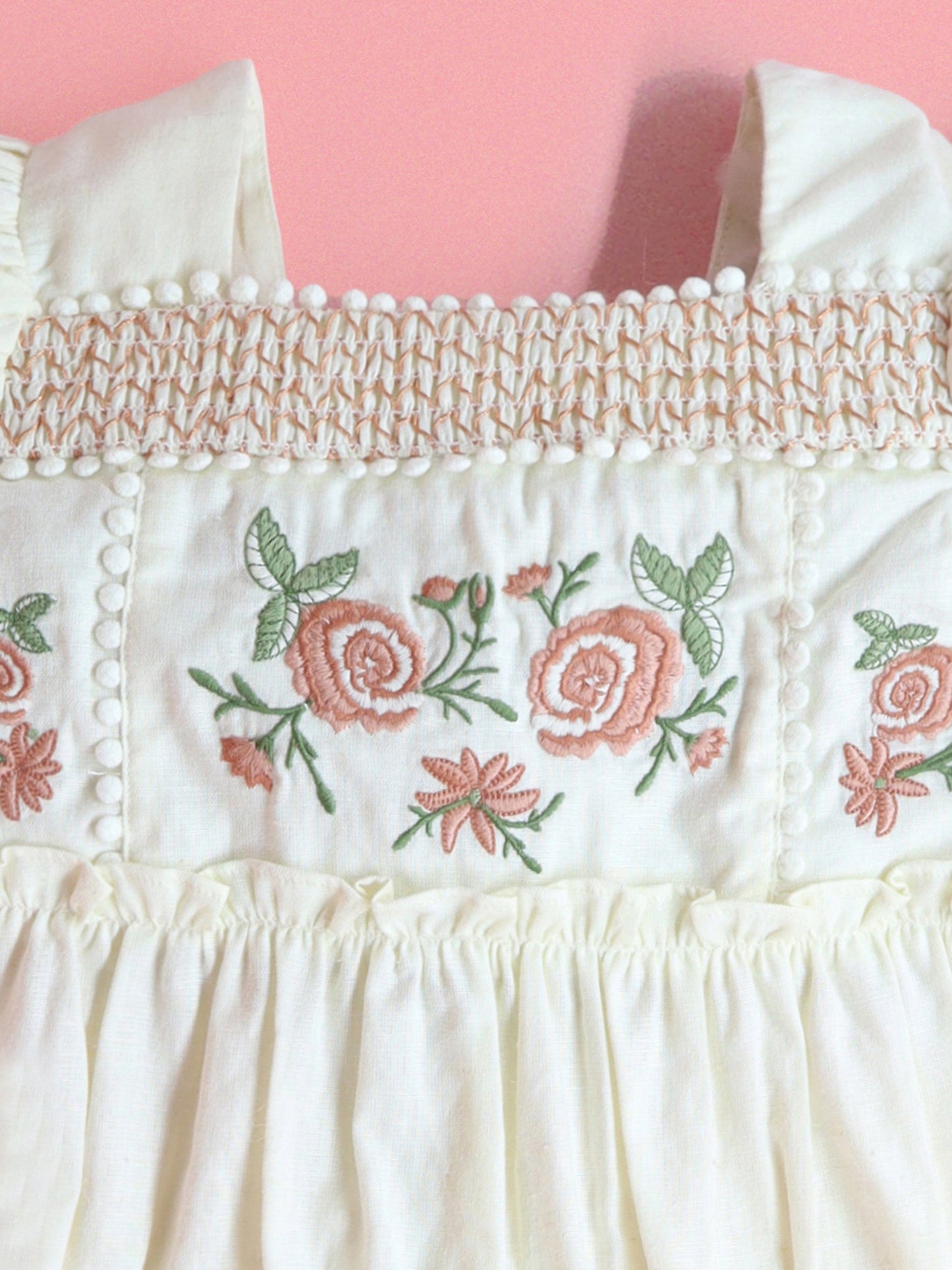 Cherry Crumble White Solid Embroidered Cozy Classic Dress