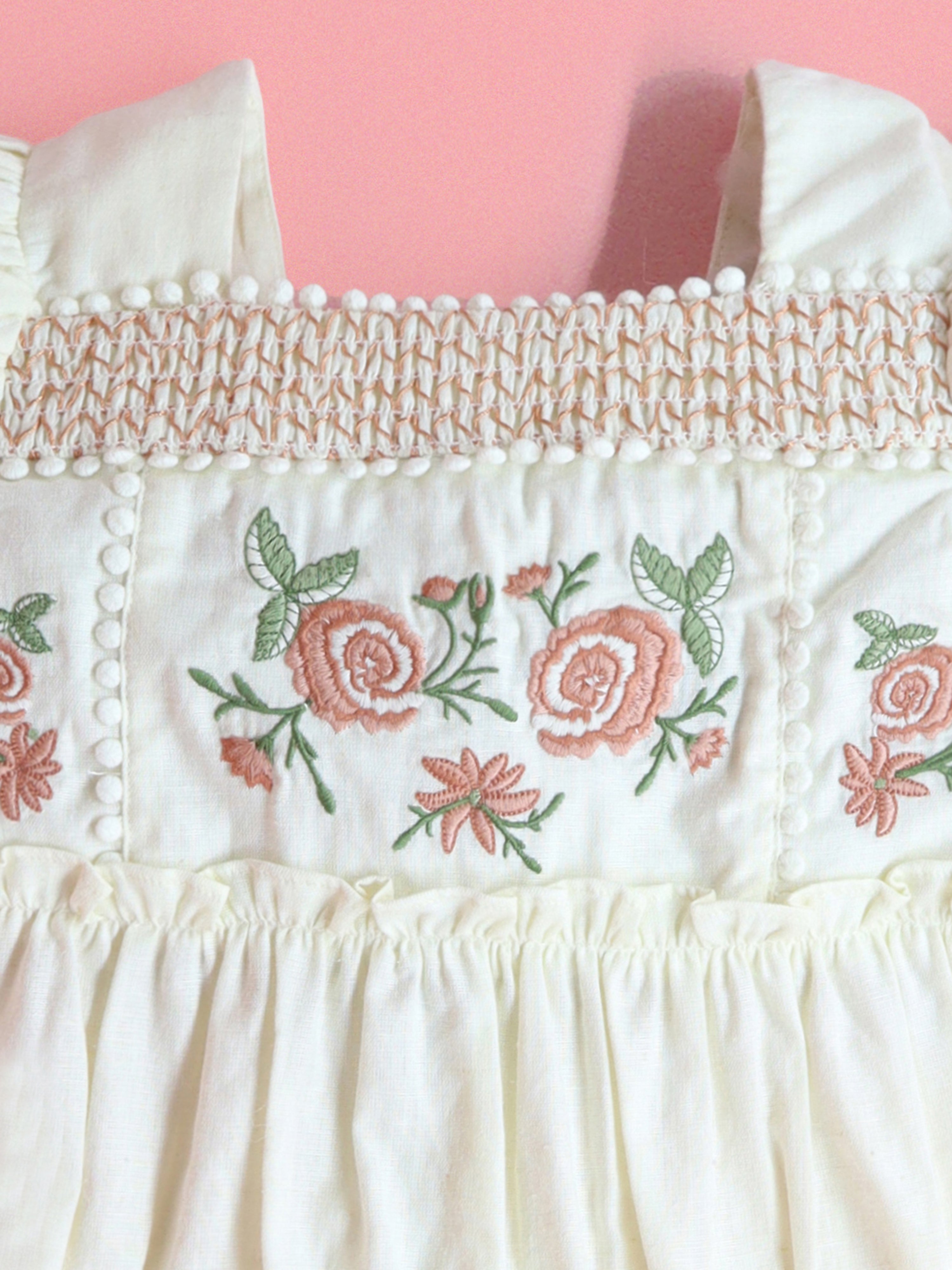 Cherry Crumble White Solid Embroidered Cozy Classic Dress