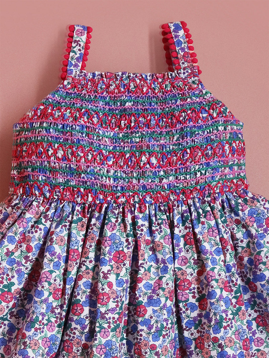 Cherry Crumble Multicolor Floral Printed Embroidered Sweet Classic Dress