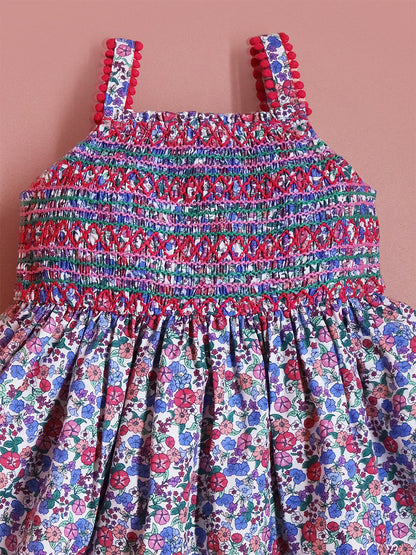 Cherry Crumble Multicolor Floral Printed Embroidered Sweet Classic Dress