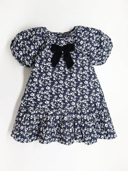 Cherry Crumble Velvet Bow Navy Bloom Dress