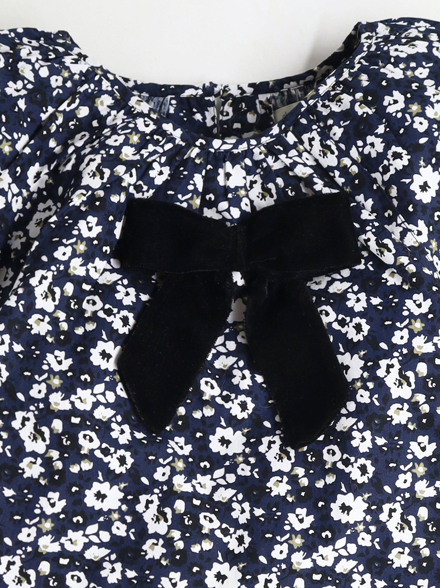 Cherry Crumble Velvet Bow Navy Bloom Dress