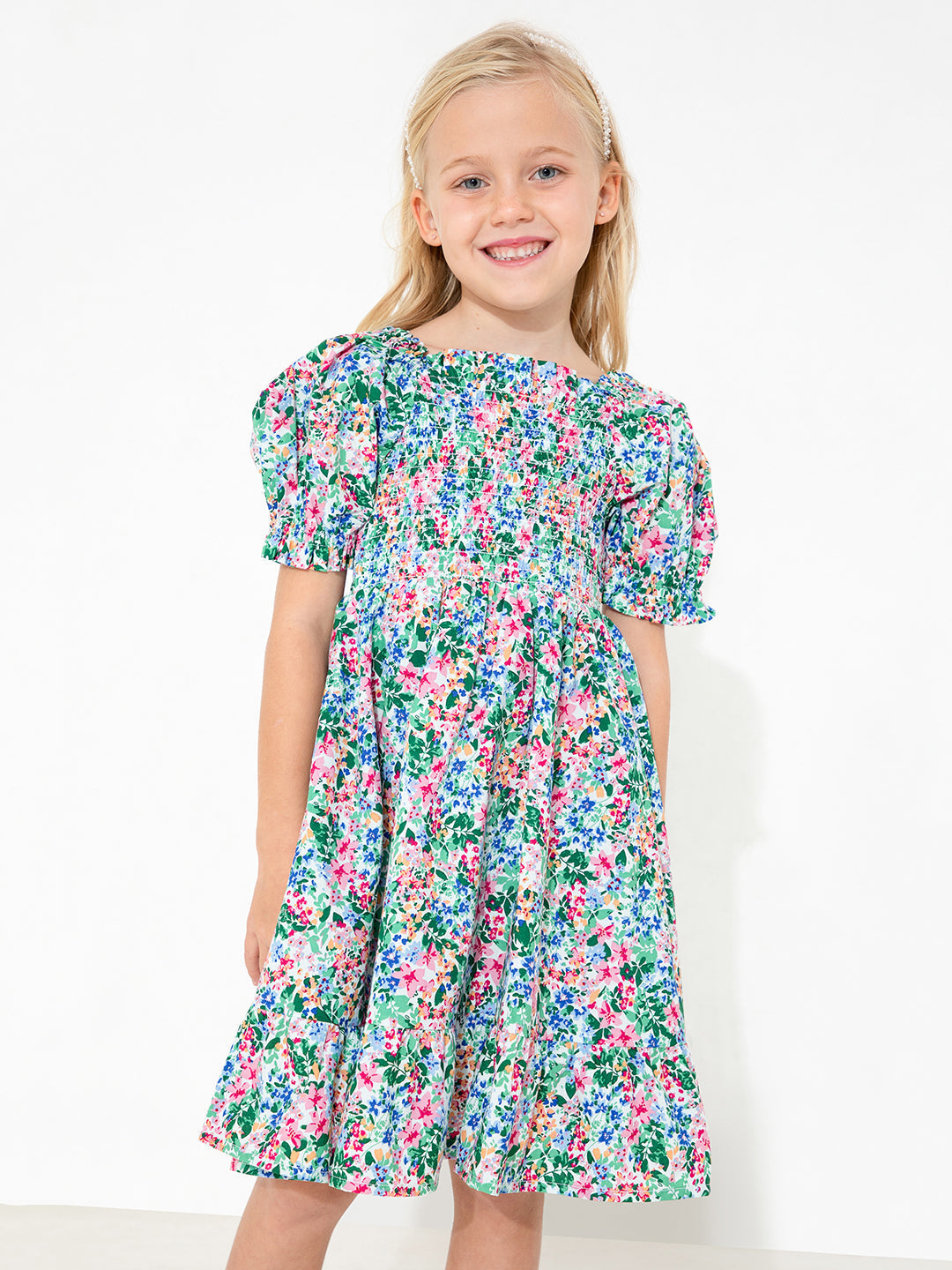 Cherry Crumble Multicolor Floral Printed Playful Classic Dress