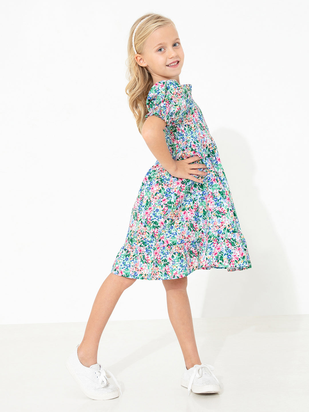 Cherry Crumble Multicolor Floral Printed Playful Classic Dress