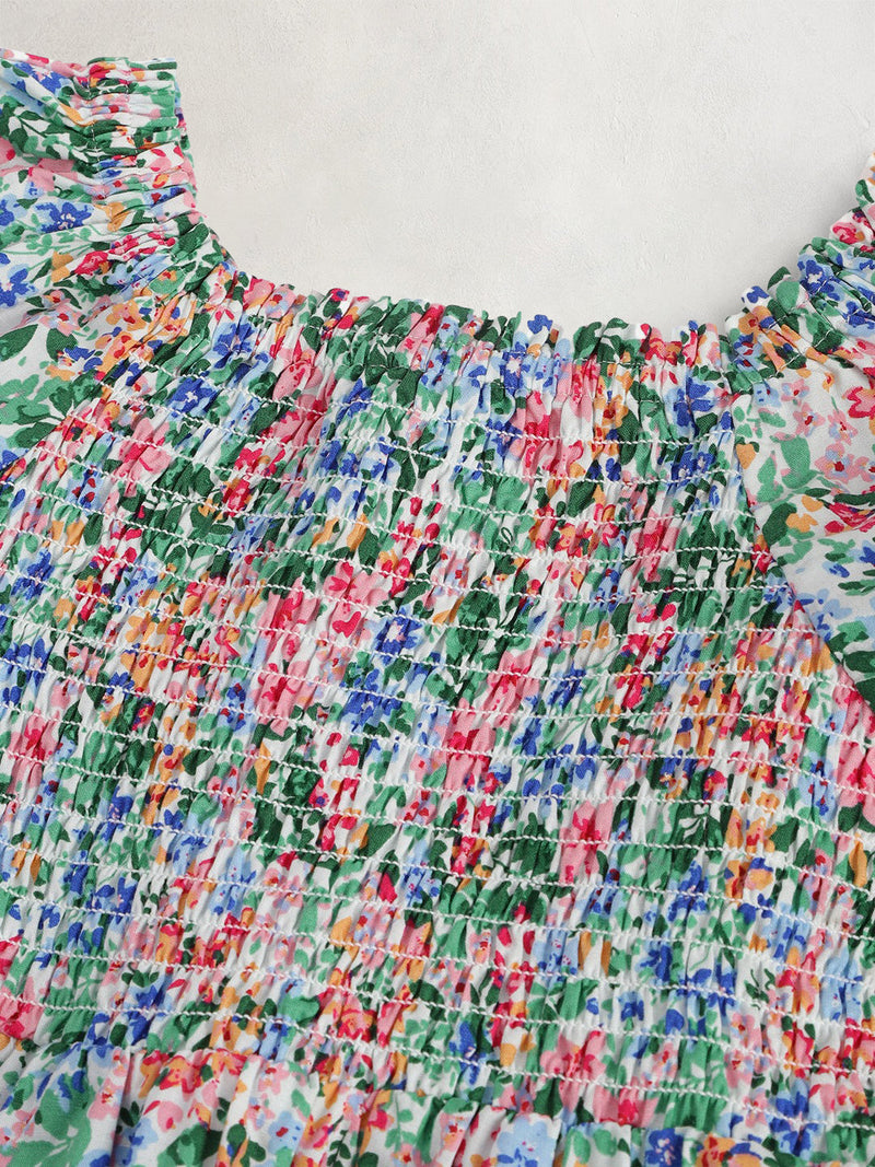 Multicolor Floral Printed Playful Classic Dress