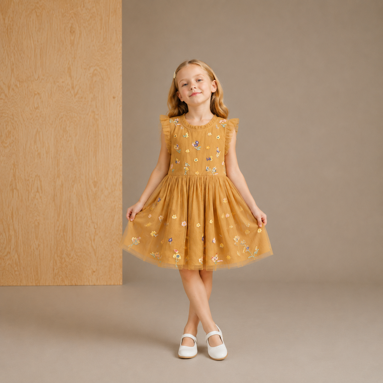 Orange Solid Embroidered Lovely Dress