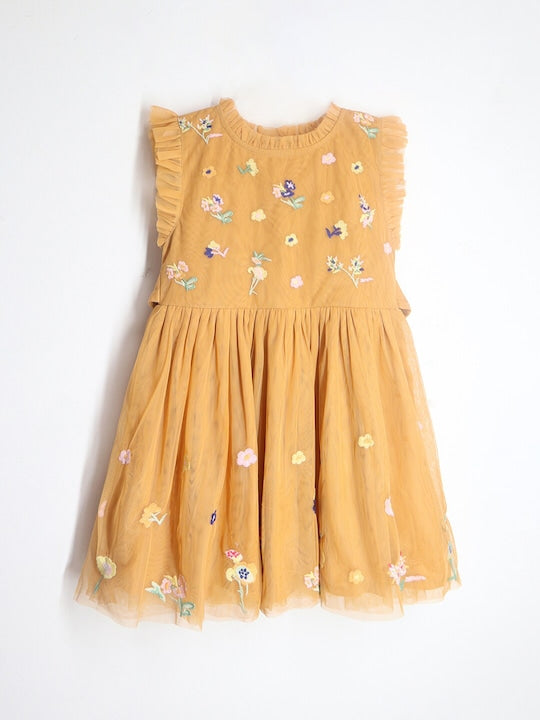 Orange Solid Embroidered Lovely Dress