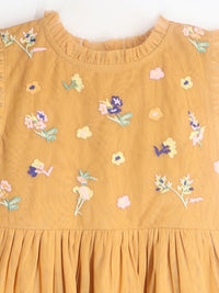 Orange Solid Embroidered Lovely Dress