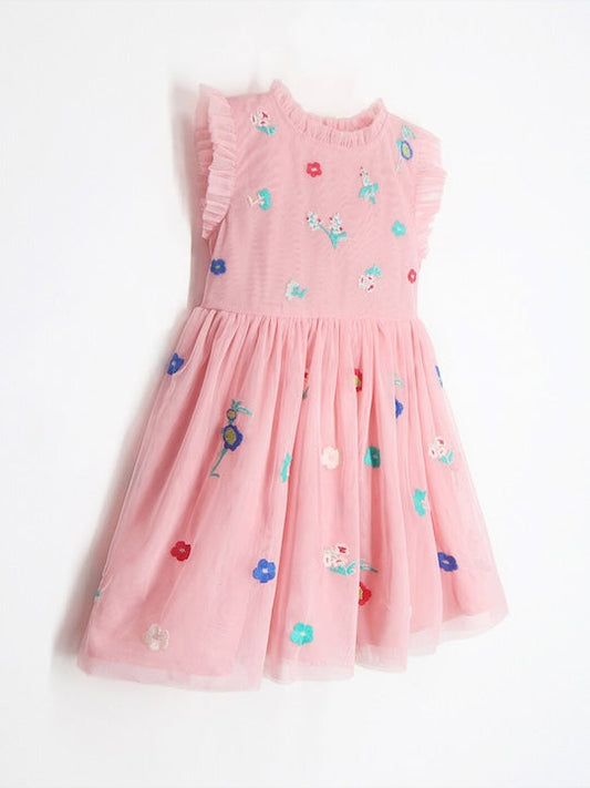 Cherry Crumble Pink Solid Embroidered Lovely Stylish Dress
