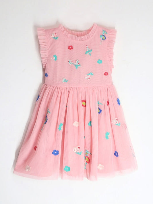 Cherry Crumble Pink Solid Embroidered Lovely Stylish Dress