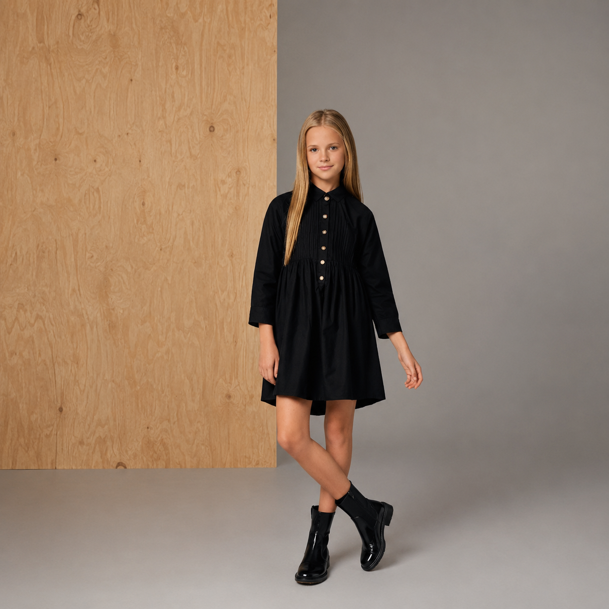 Black Solid Poly Velvet Sweet Stylish Summer Dress