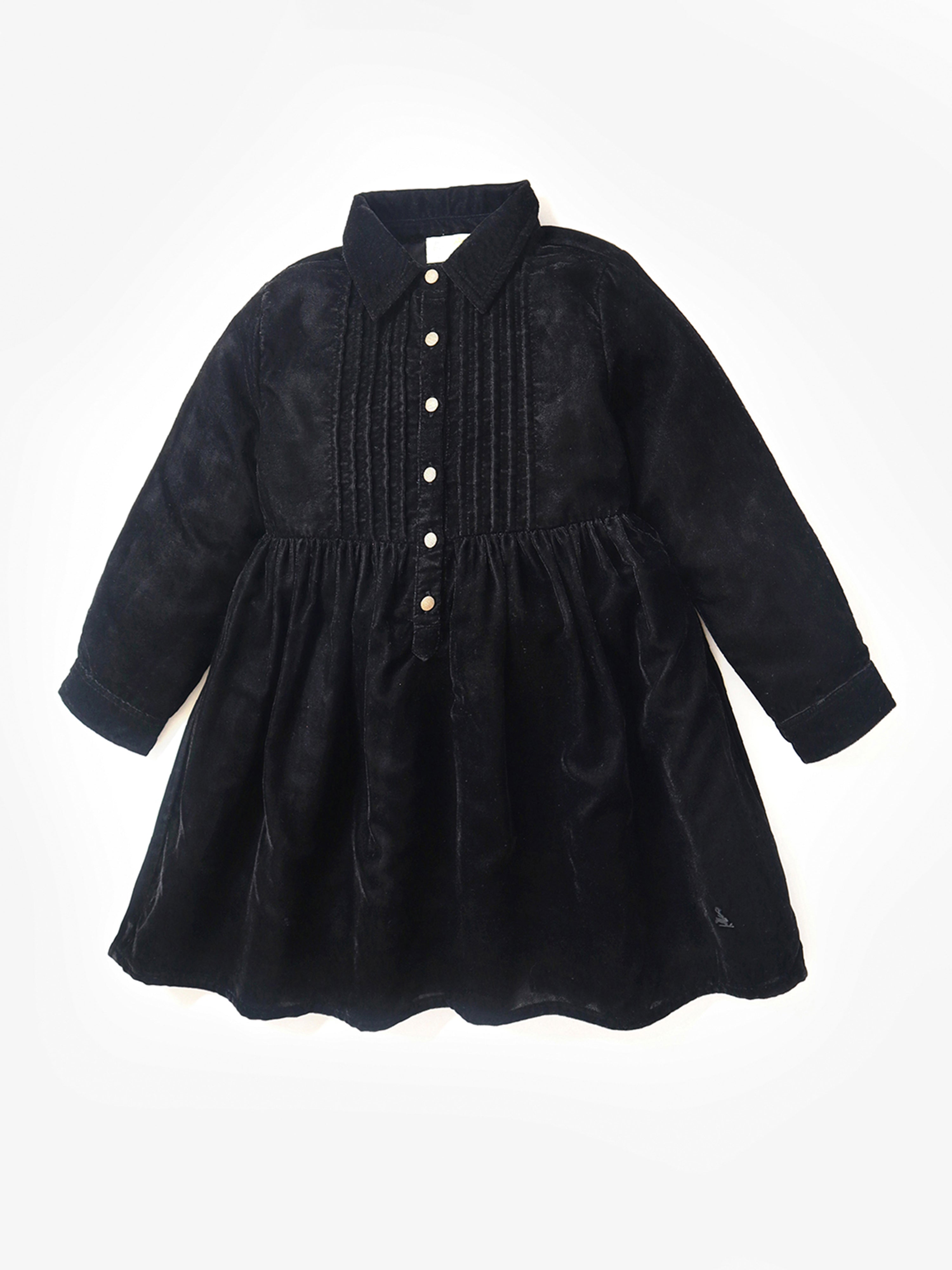 Cherry Crumble Black Solid Velvet Sweet Stylish Winter Dress