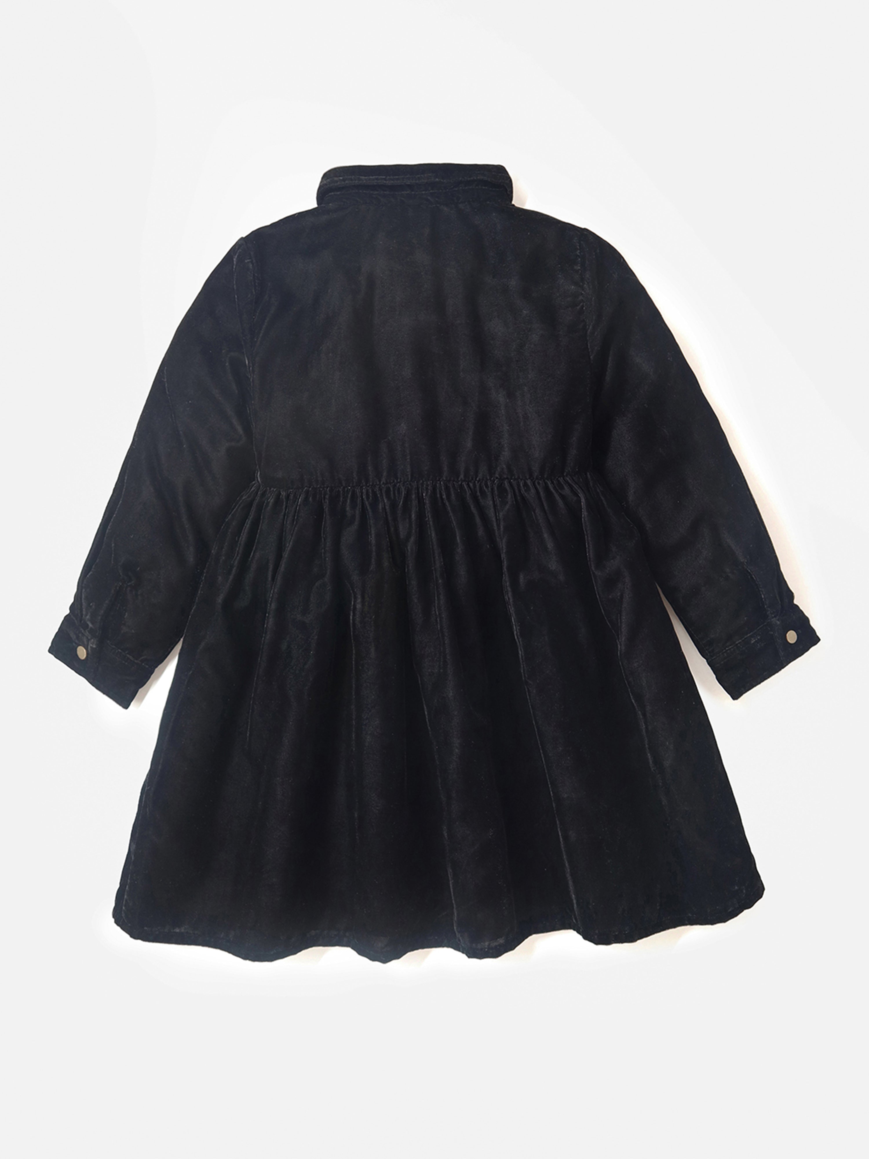 Cherry Crumble Black Solid Velvet Sweet Stylish Winter Dress