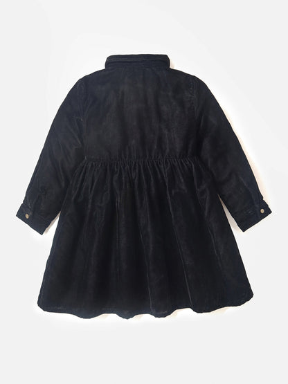 Cherry Crumble Black Solid Velvet Sweet Stylish Winter Dress