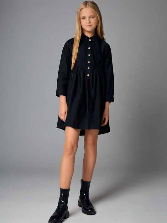 Cherry Crumble Black Solid Velvet Sweet Stylish Winter Dress
