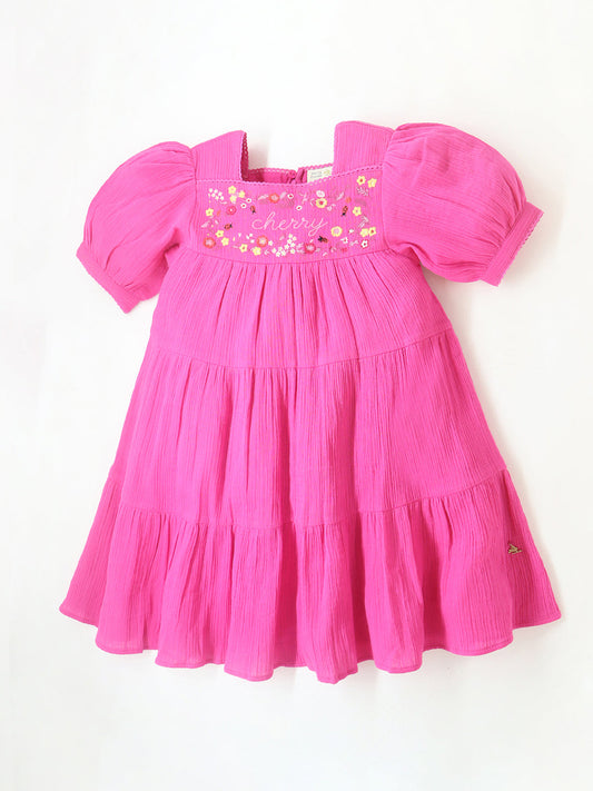 Cherry Crumble Pink red Embroidered Cute Dress