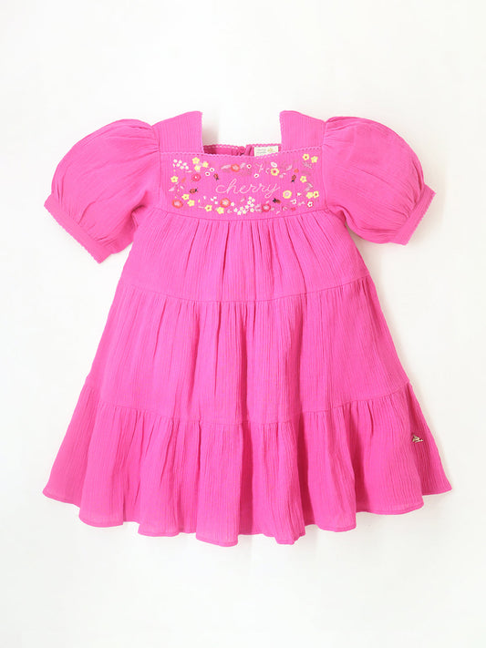 Cherry Crumble Pink red Embroidered Cute Dress