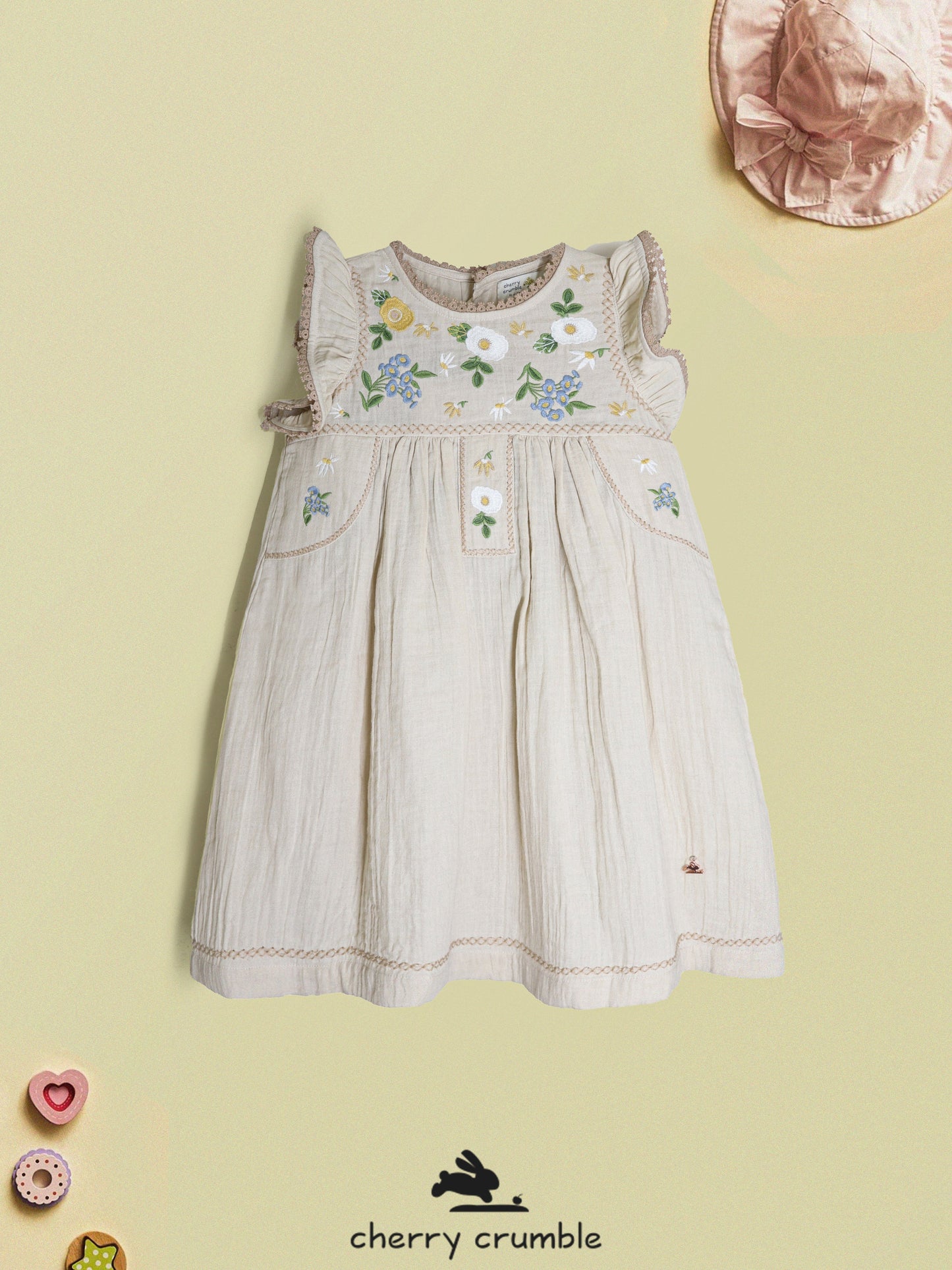 Cherry Crumble Beige Solid Adorable Dress