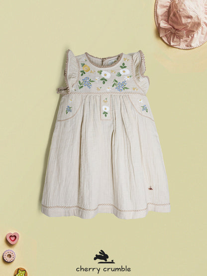 Cherry Crumble Beige Solid Adorable Dress