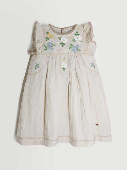 Cherry Crumble Beige Solid Adorable Dress