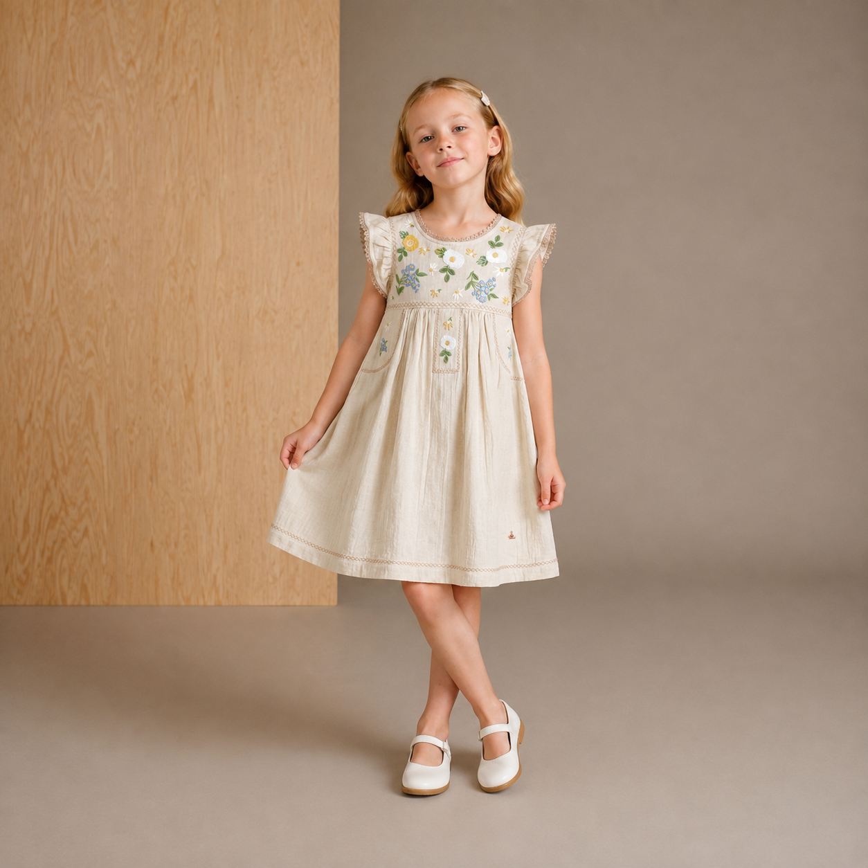 Beiges einfarbiges bezauberndes Kleid