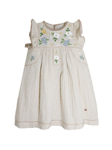 Cherry Crumble Girls Beige Solid Dress