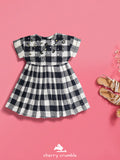 Cherry Crumble Girls Black And Off White Yarn dye check Dress