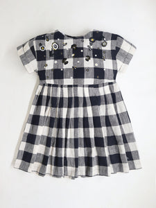 Cherry Crumble Girls Black And Off White Yarn dye check Dress